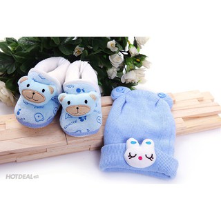 Combo giày cổ cao + nón len gấu giữ ấm cho bé