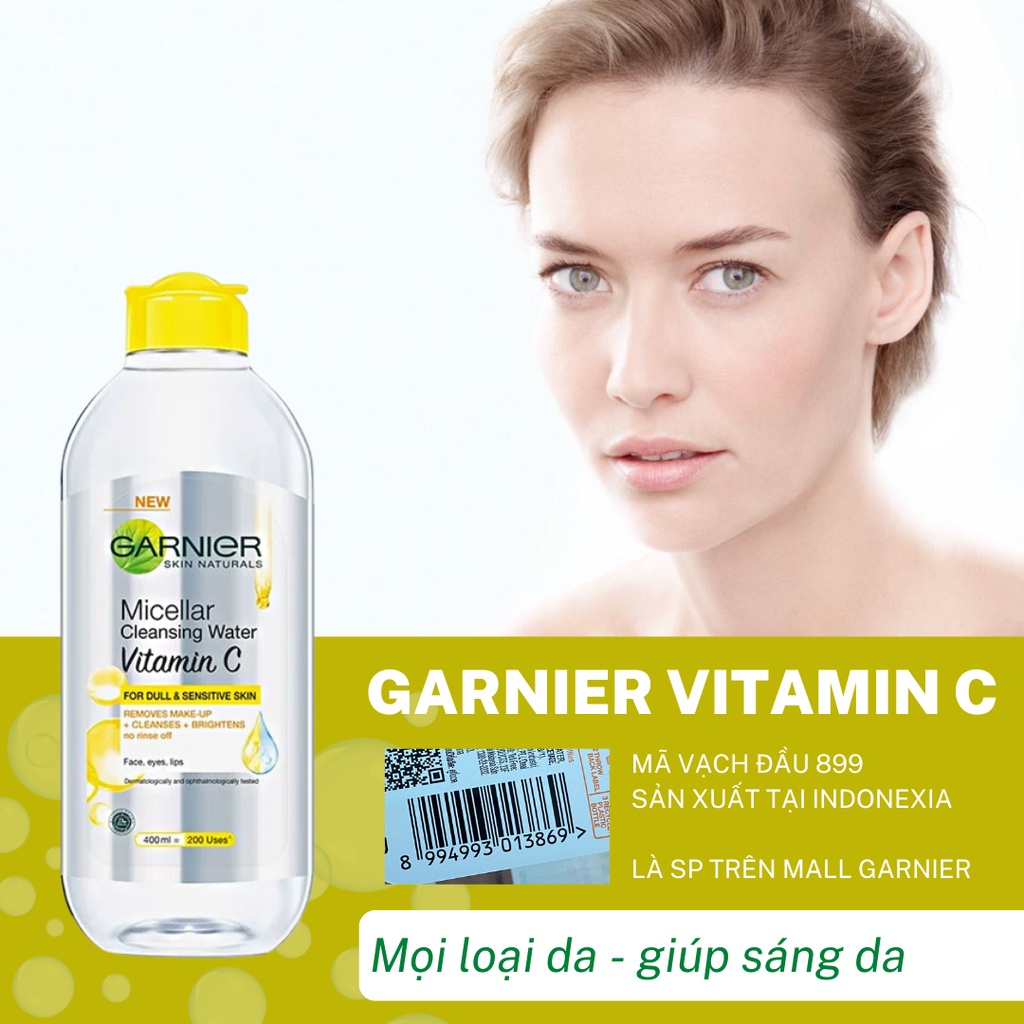 [Loại 400ml] Nước Tẩy Trang Micellar Garnier Hồng/ Vàng/ Xanh Skinactive Cleansing Water