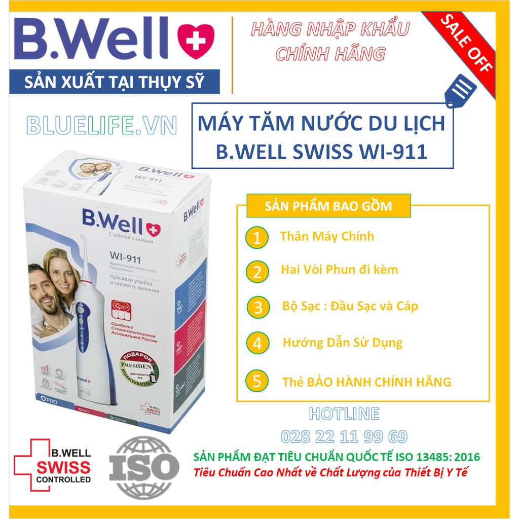 [HÀNG SX tại THỤY SỸ] - MÁY TĂM NƯỚC CAO CẤP B.WELL SWISS WI-911 [100% CHÍNH HÃNG] -  2 NĂM (1 ĐỔI 1) + TẶNG 2 VÒI