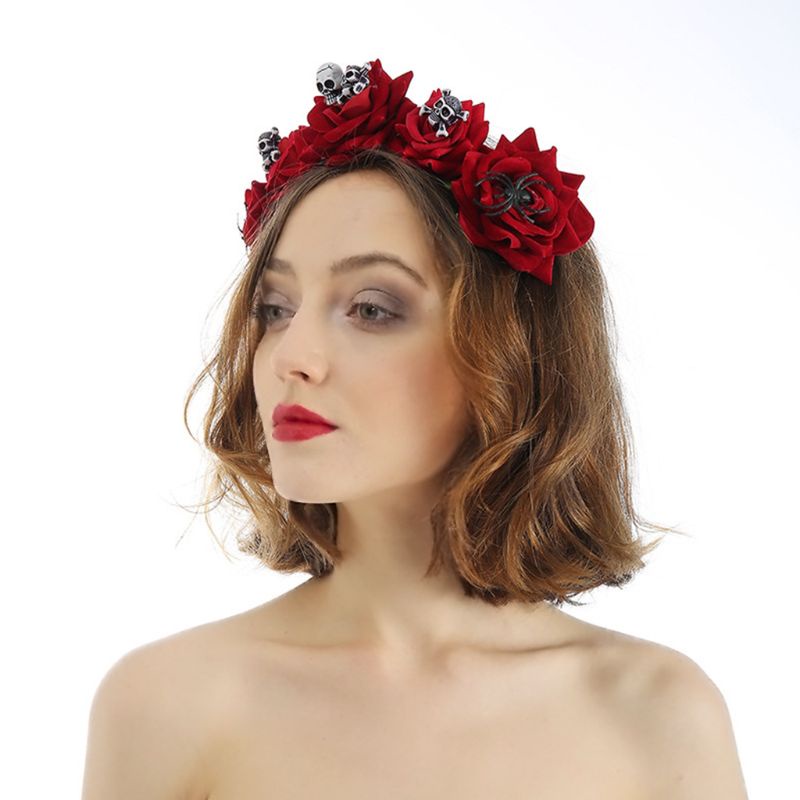 Flgo Băng Đô Nhung Hóa Trang Đầu Lâu Hoa Hồng Nở Trong Ngày Halloween