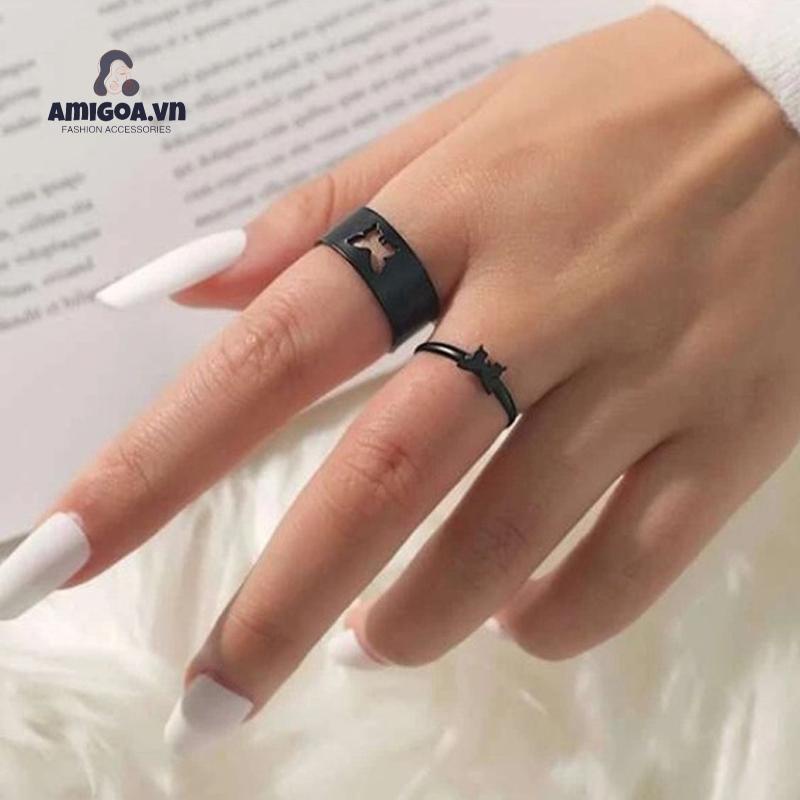 Set 2 Nhẫn Hở Mạ Điện Hình Bướm Dành Cho Cặp Đôi