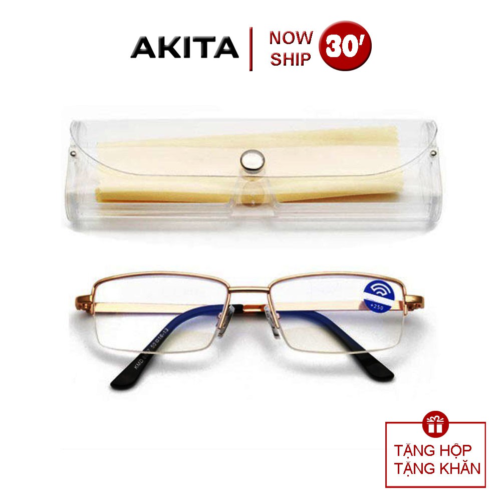 Kính lão thị kính đọc sách trung niên nửa viền AKITAKV5P gọng Vàng gold Tròng MIKAPOLARIZED Nhật bản cao cấp