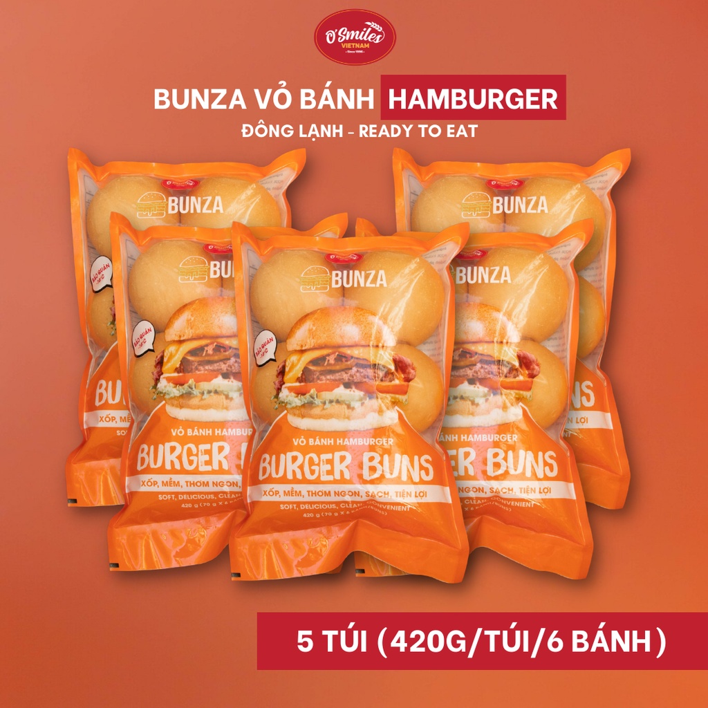 [5 TÚI] Vỏ Bánh Hamburger Bunza O'Smiles 420g/túi/6 bánh