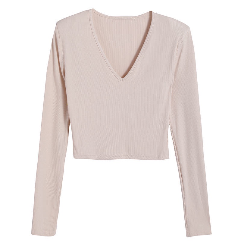 Áo thun COZOK tay dài cổ chữ V màu trơn thiết kế đơn giản