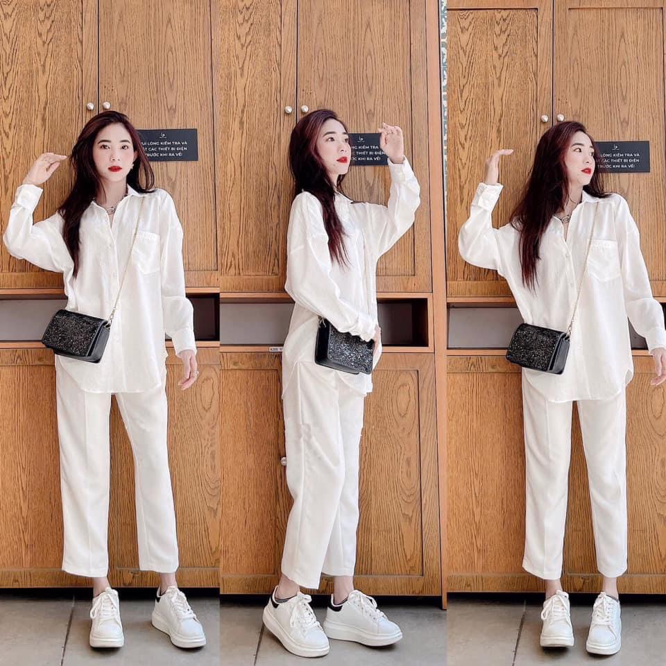 SET ÁO SƠ MI ĐŨI MIX QUẦN ỐNG SUÔNG TRẮNG TRẺ TRUNG NĂNG ĐỘNG 💕𝑭𝑹𝑬𝑬𝑺𝑯𝑰𝑷💕 | BigBuy360 - bigbuy360.vn