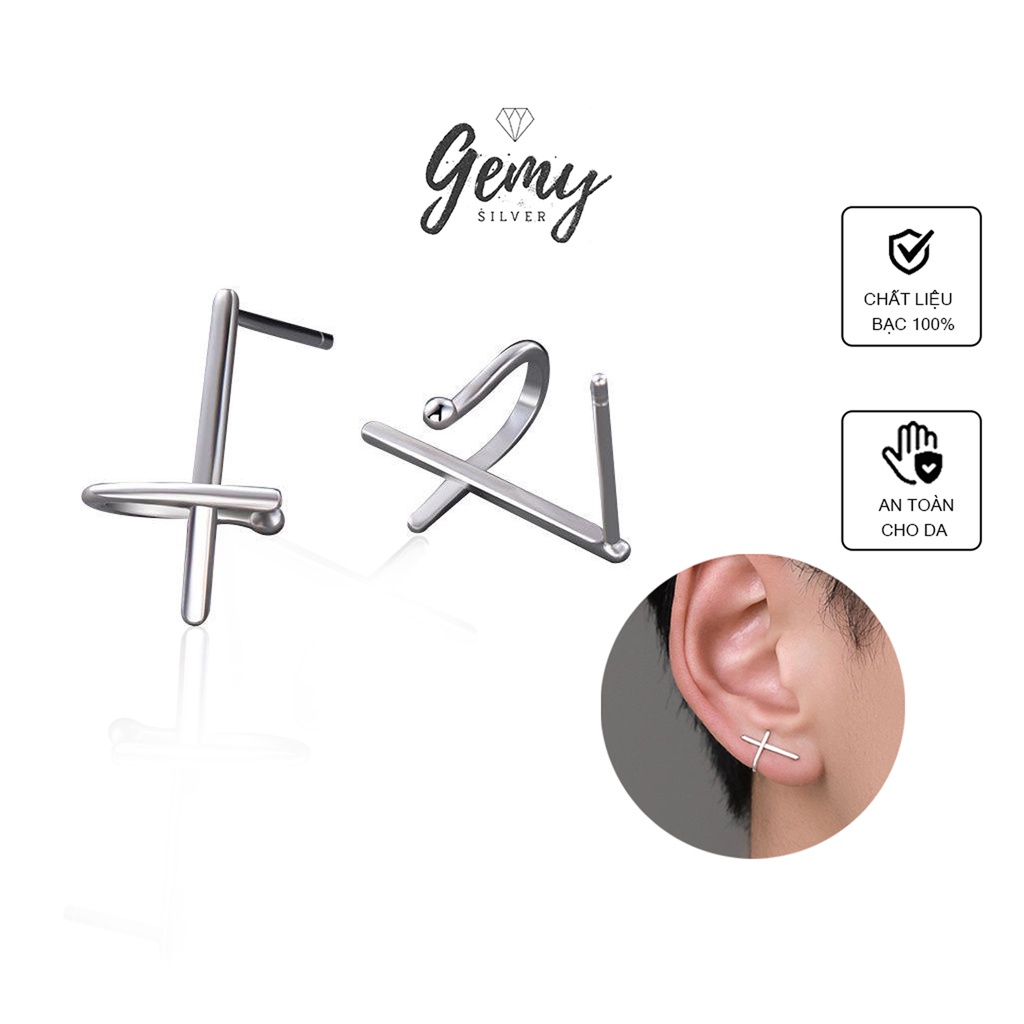 Khuyên tai nam bạc 925 mặt chữ thập độc đáo, cá tính, unisex (1 chiếc) | GEMY SILVER KN37