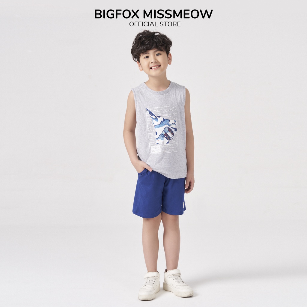 Bộ sát nách bé trai Bigfox – Miss Meow chất cotton hình in máy bay từ 11-40kg VNXK