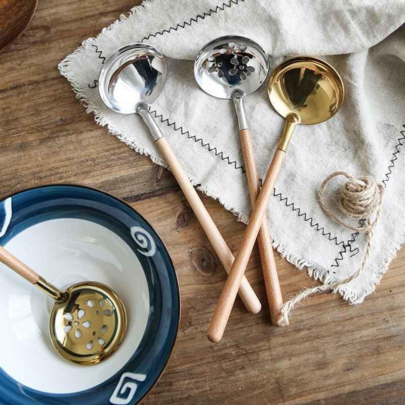 Muỗng Múc Canh Bằng Thép Không Gỉ Tay Cầm Gỗ Phong Cách Nhật Bản