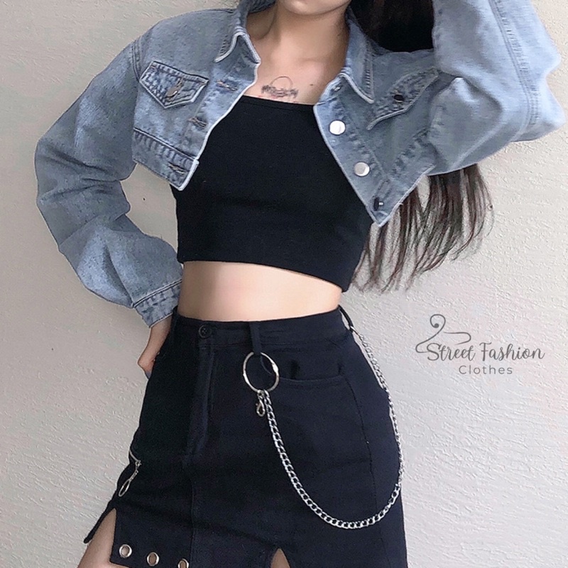 Áo khoác bò denim croptop sexy, cá tính