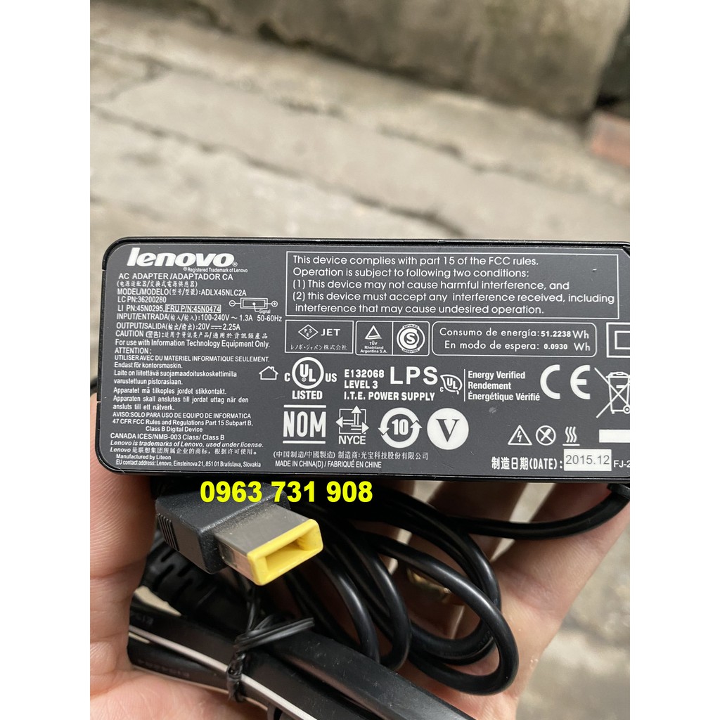 Sạc laptop lenovo 20v 2.25A chính hãng lenovo cung cấp