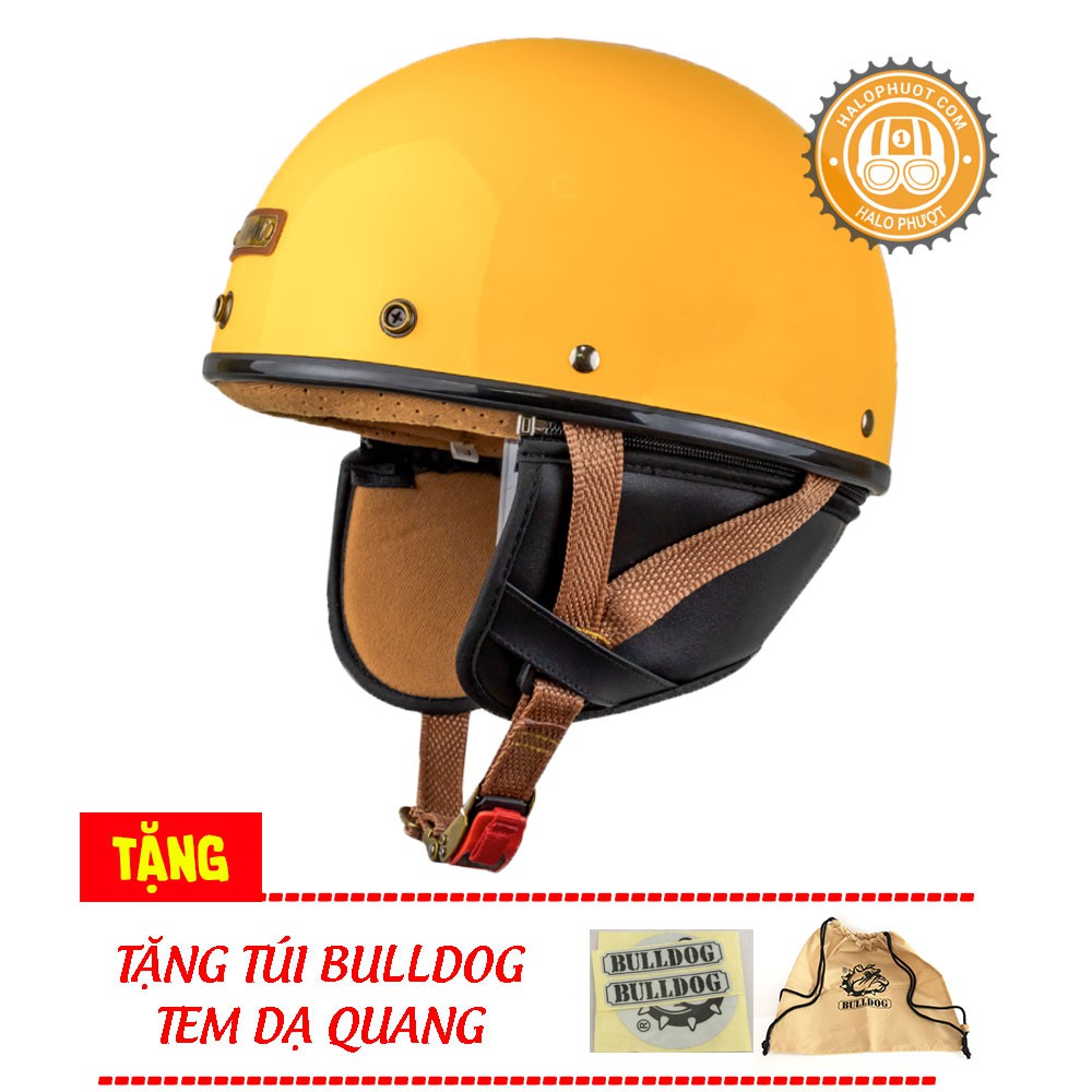 Mũ bảo hiểm Bulldog PUG Vàng (tặng túi Bulldog, tem phản quang)