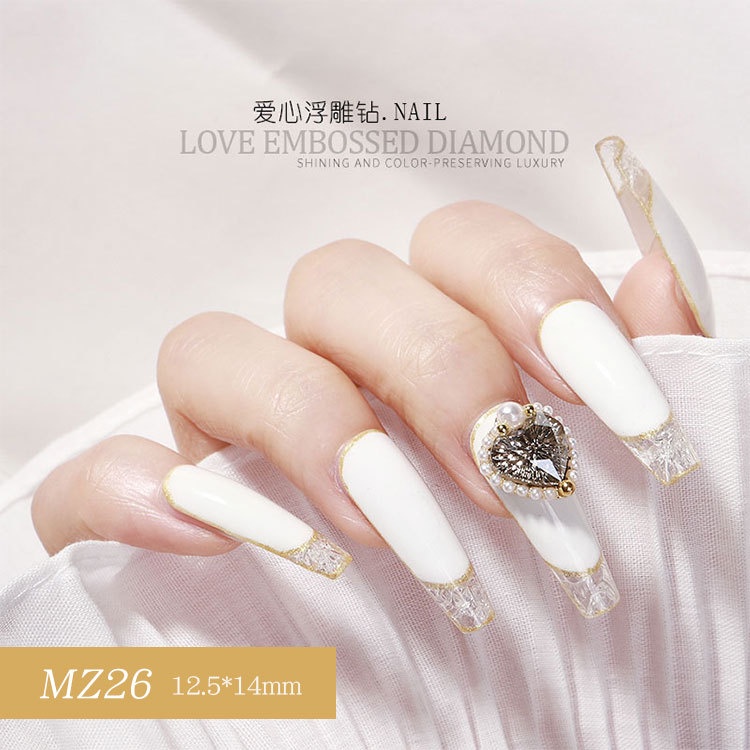 Charm đá khối AB đính móng tay size to 8.8 x 10mm , Charm nail hình trái tim cao cấp viên lớn trang trí móng