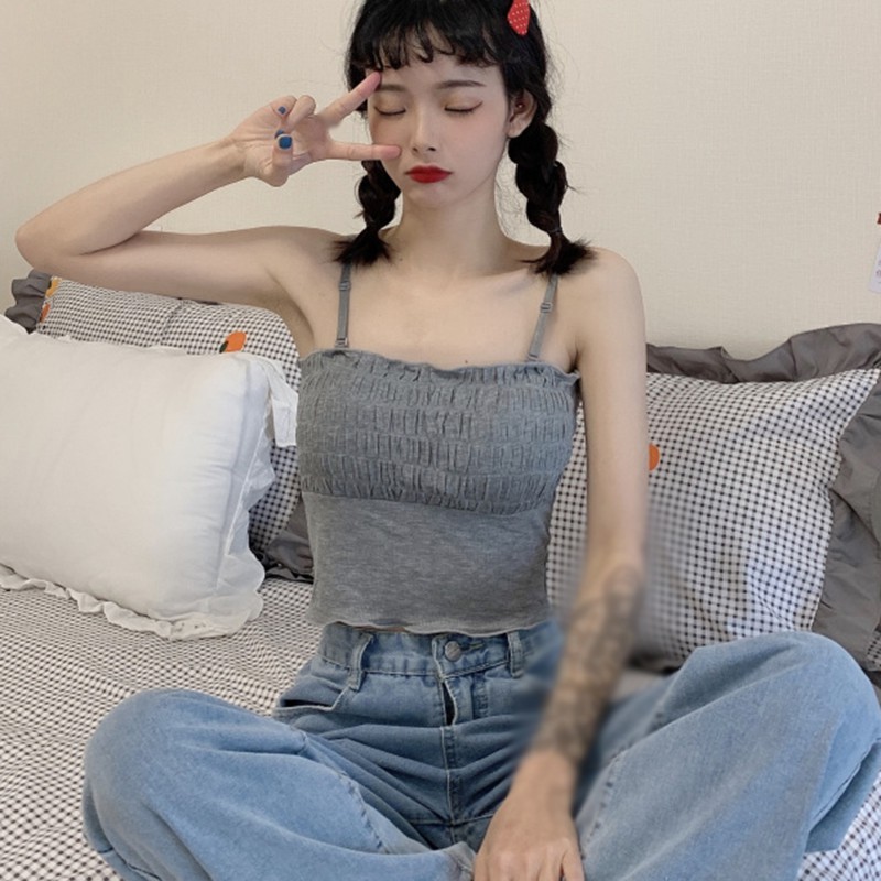 Áo 2 dây có mút đệm thiết kế nhún bèo ngực thời trang nữ quyến rũ