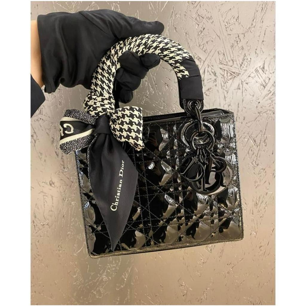 Túi Xách Di.or LAdy Size 17cm Màu Đen Da Bóng