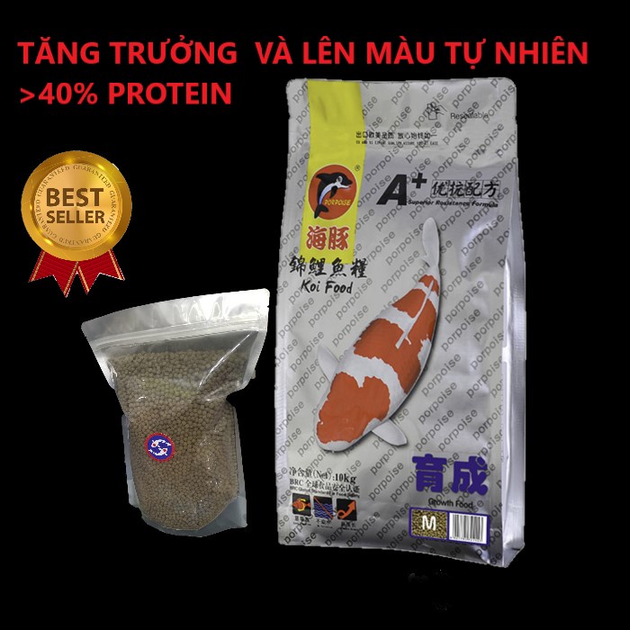 CÁM CÁ KOI PORPOISE A+ PRO GROWTH CAO CẤP TĂNG TRƯỞNG LÊN MÀU TỰ NHIÊN - ĐỘ ĐẠM 40%-THỨC ĂN CÁ KOI