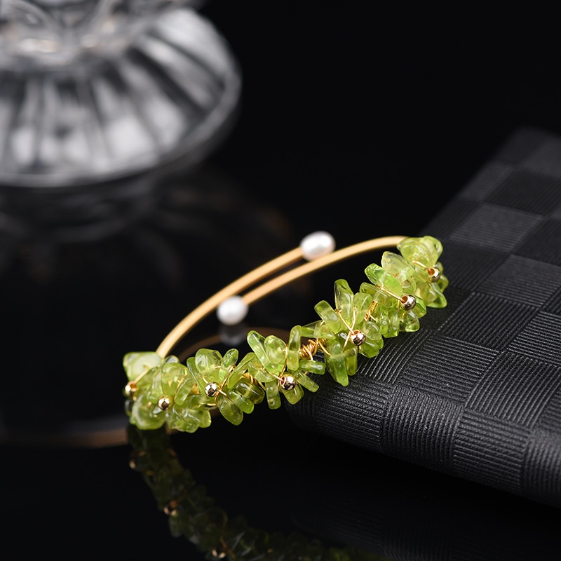 Tourmaline Vòng Tay Mở Mạ Lụa Vết Thương Pha Lê Dâu Tây Aquamarine Có Thể Điều Chỉnh