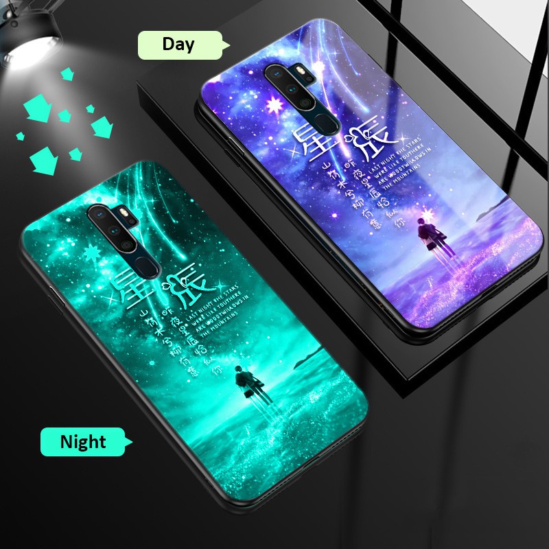 Ốp Oppo A15 Điện Thoại Kính Cường Lực Cho A5 2020 A9 2020 A16 A16s A15s A5s A3s A7 A12 A12e Realme C1 2 Pro Reno5 A53 2020 F9 Luminous Naruto Sasuke ONE PIECE Zorro Anime Cartoon Casing Glow in the Dark