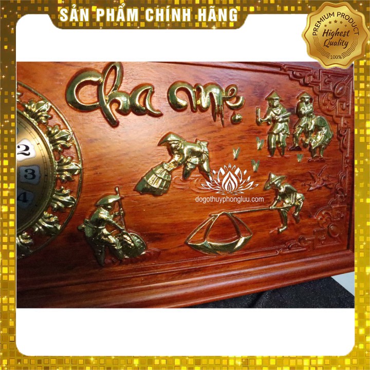 Tranh đồng hồ chữ cham mẹ đồng quê,Tranh cha mẹ gỗ hương cao cấp sang trọng