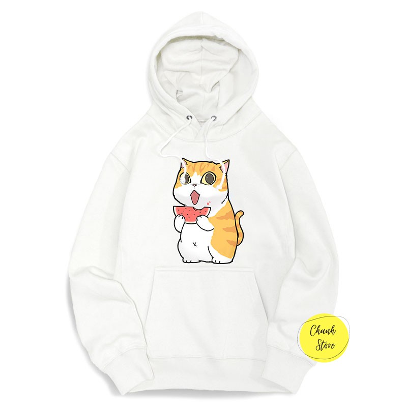 Áo Hoodie Dáng Rộng Nam Nữ Chó Mèo Ăn Dưa Siêu Cute