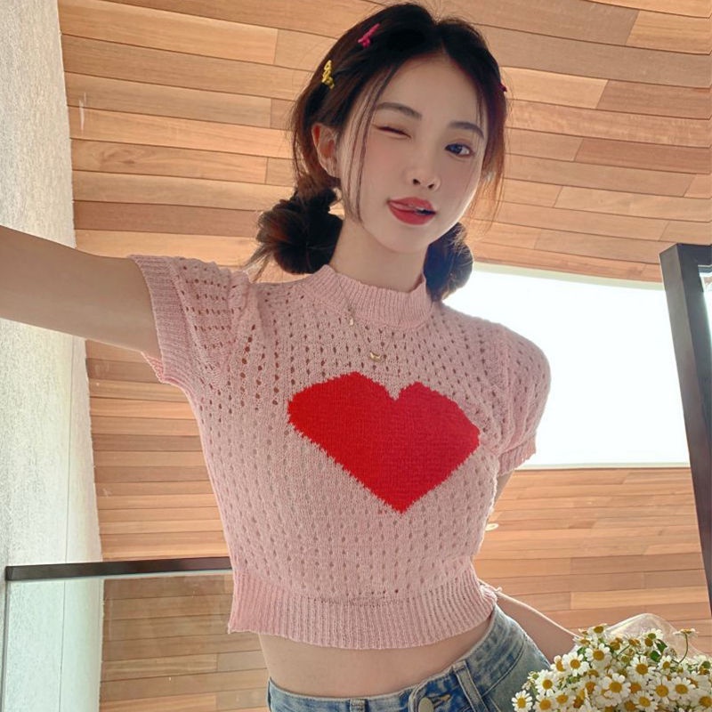 Jiashucheng Áo Dệt Kim Ngắn Tay Cổ Tròn Thời Trang Dành Cho Nữ