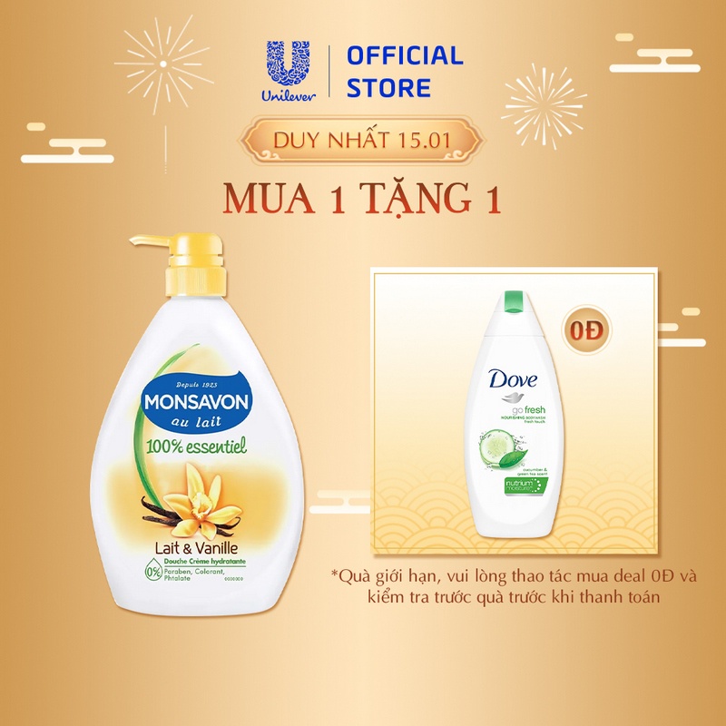 [Mã COSUI5 giảm 8% đơn 150K] Sữa tắm Monsavon chiết xuất sữa và hoa vani 1000ml