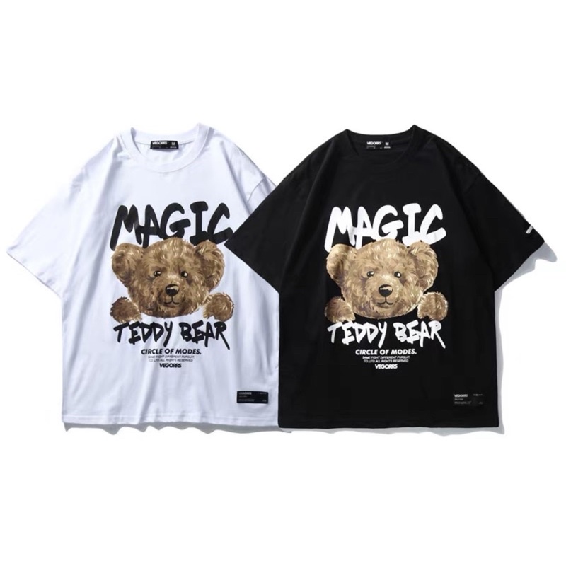 Áo thun unisex nam nữ tay lỡ GẤU MAGIC cotton form rộng, áo phông unisex tay lỡ basic oversize