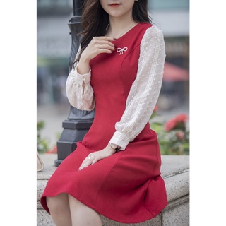 Váy Nữ Công Sở Dáng A Công Sở,Chất ManGo Đính Nơ, Evalover