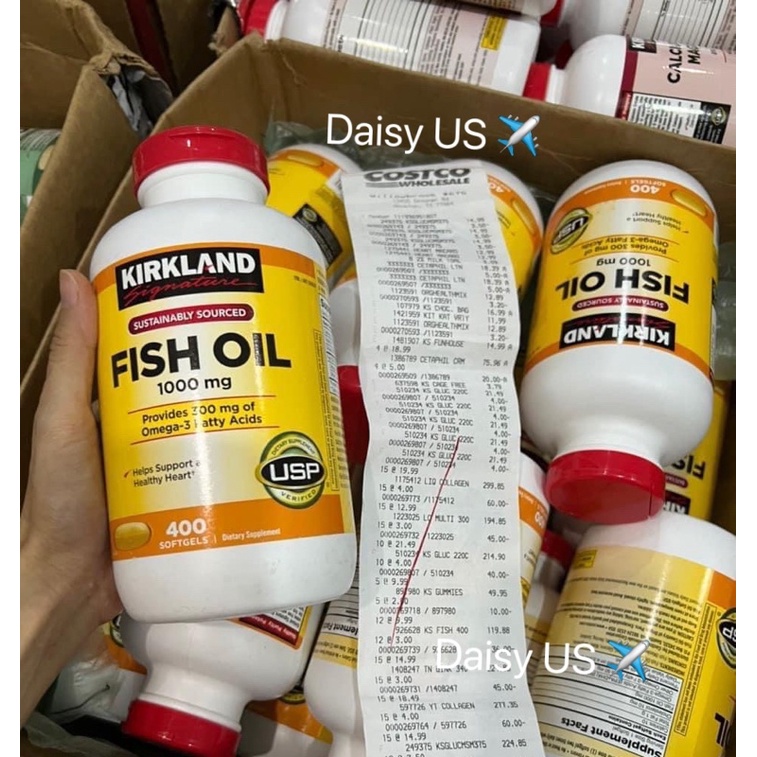 Bill Mỹ- Viên uống dầu cá đẹp da &amp; sáng mắt Kirkland Fish Oil 1000mg