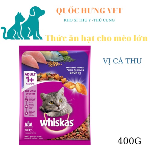 Thức Ăn Cho Mèo Whiskas Adult Gói 400g Hạt cho mèo lớn -QUỐC HƯNG VET