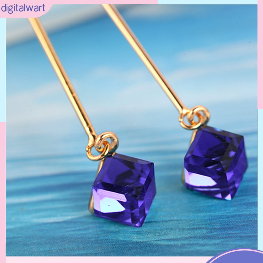 Cặp khuyên tai dài thiết kế đá quý nhân tạo khối vuông sang trọng cá tính dành cho nữ