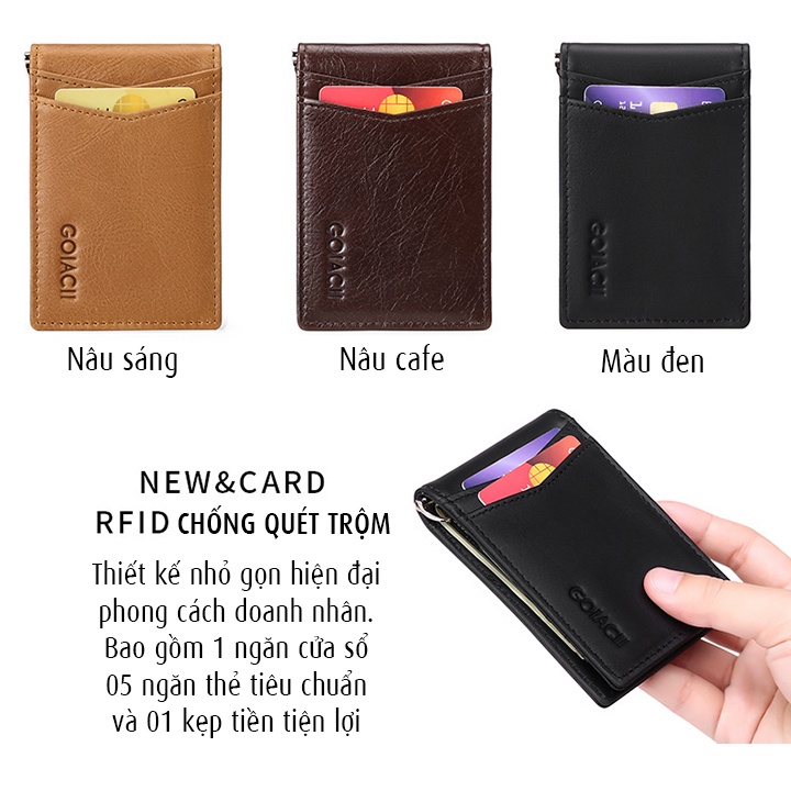 Ví da bò nam mini đựng thẻ card thông minh chống RFID phong cách doanh nhân - V2102