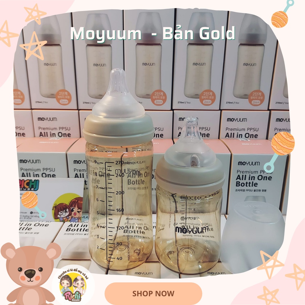 Bình sữa MOYUUM Hàn Quốc Cho Bé, [ Nội Địa Hàn ] Có Núm Ti Silicon, PPSU 170 &amp; 270ml
