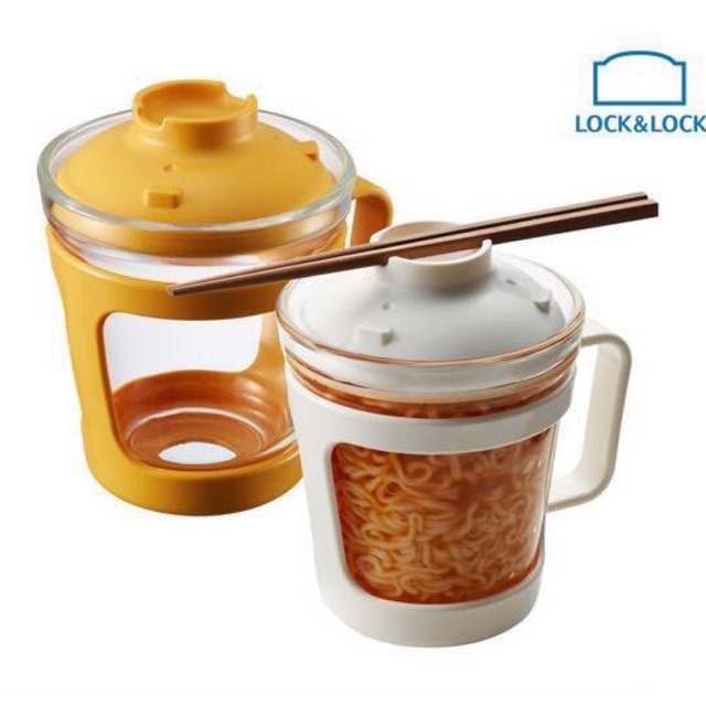 Cốc nấu mỳ, canh, súp thủy tinh có nắp đậy 500ml có tay cầm Easy Cook Lock&Lock