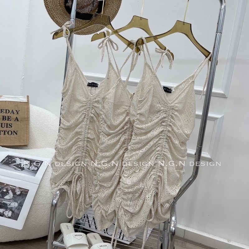 Đầm 2 dây ren rút dây mặc ngoài bikini vân tiny