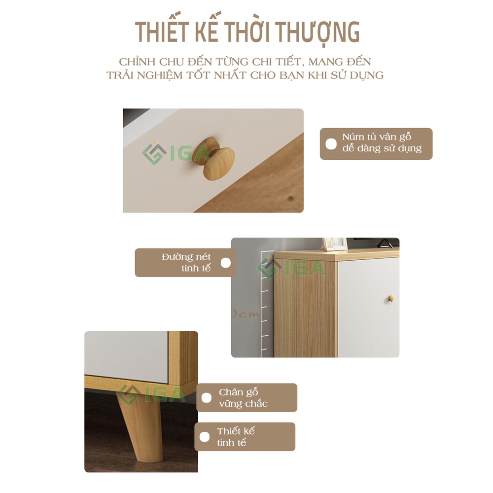 Kệ Tivi Để Sàn IGA 4 Ngăn Tủ Màu Gỗ Phối Trắng - GP142