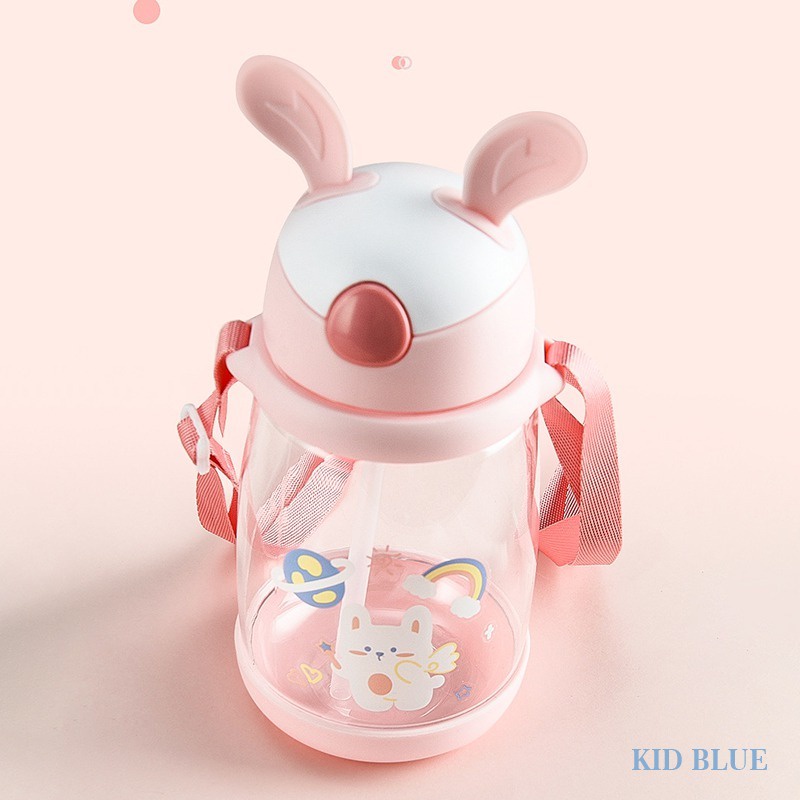 Bình Nước Nhựa Dung Tích 600ml Họa Tiết Thỏ Hoạt Hình Dễ Thương Cho Bé