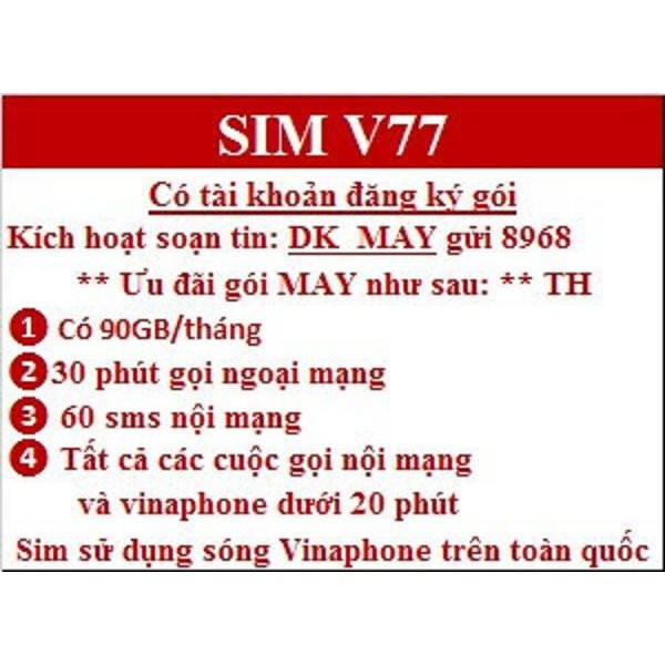 [FREESHIP] SIM 4G ITEL VINA V77 TRỌN GÓI 90GB/THÁNG, GỌI 30 PHÚT NGOẠI MẠNG (FREE THÁNG ĐẦU) [HCM]