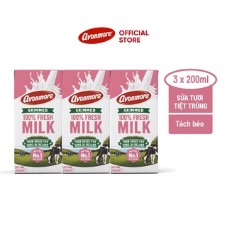 Sữa Tươi Tiệt Trùng Avonmore tách béo 200ml - 3 hộp