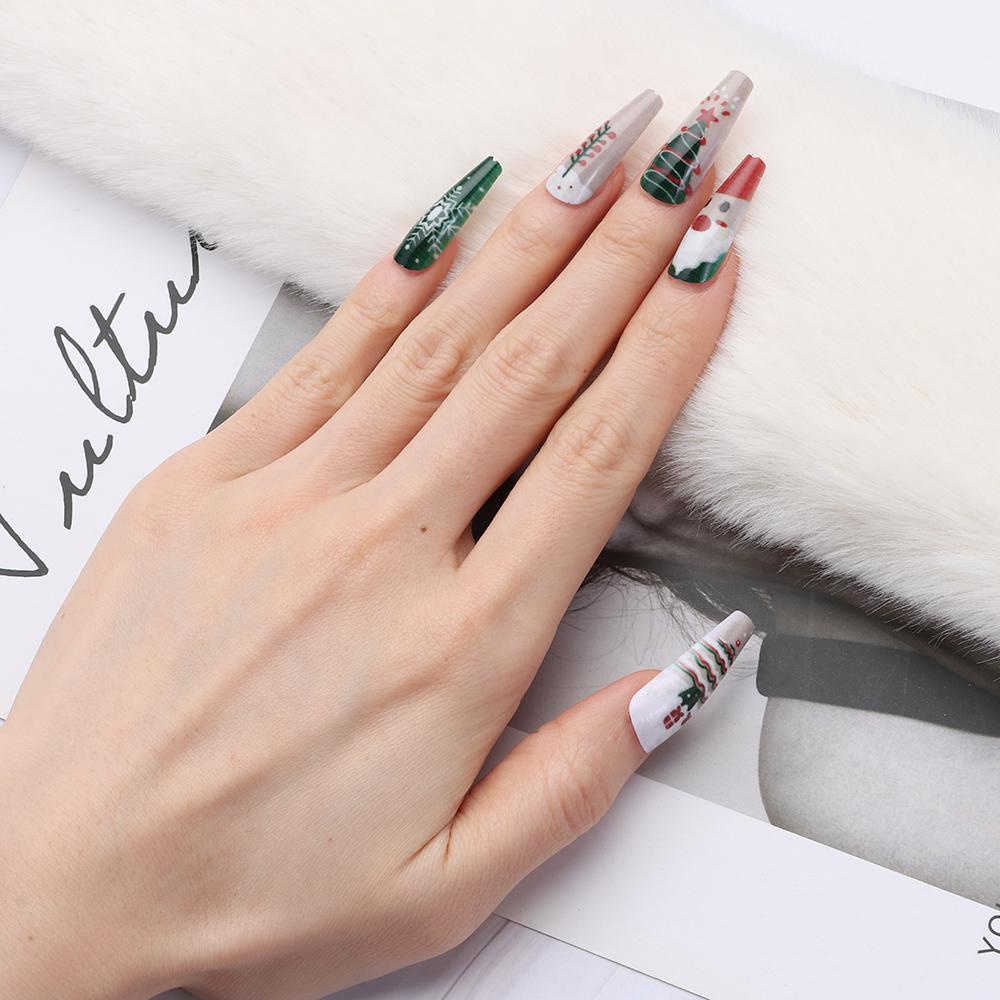 WATTLE Bộ 24 Móng Tay Giả Trang Trí Chủ Đề Giáng Sinh
