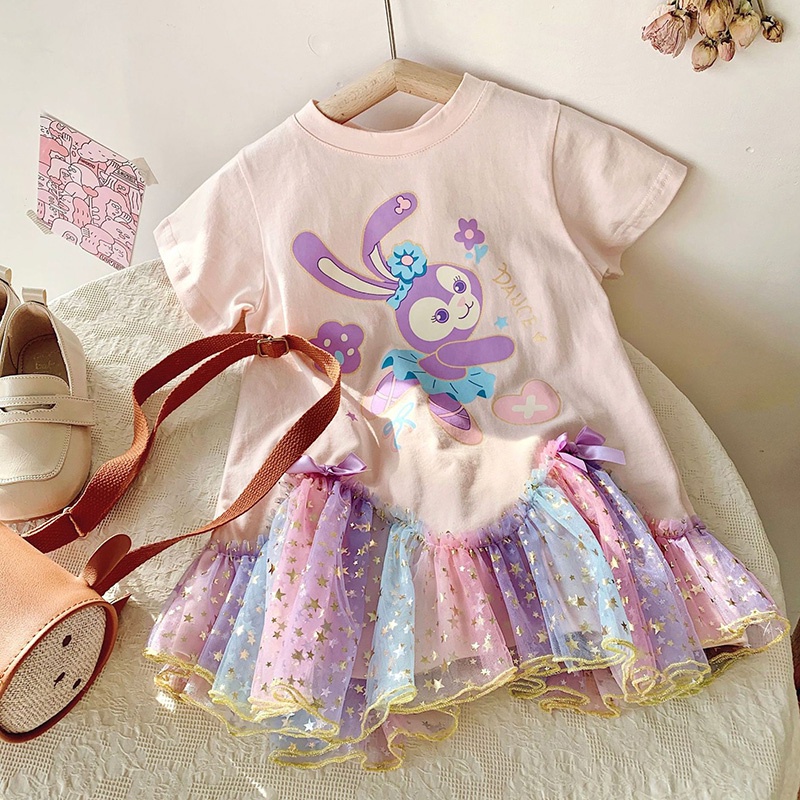 Đầm Bé Gái Đầm Công Chúa Mùa Hè Tay Cộc In Họa Tiết Hoạt Hình Phong Cách Hàn Quốc Cho Bé Gái Se7en