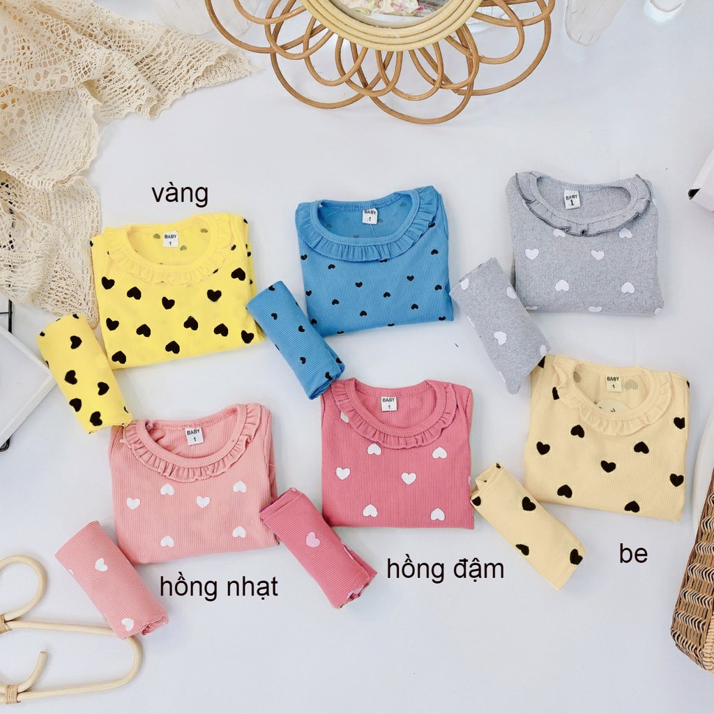 Đồ bộ quần áo dài tay cho bé - Bộ thu đông len tim cho bé gái AM829 TTR107