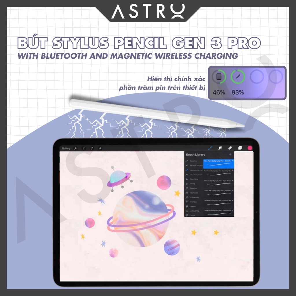 Bút Stylus Pencil Gen 3 Pro cảm ứng chống chạm nhầm vẽ nét thanh đậm, bút Gen 2 cho iPad 11 12.9 Air 4 5