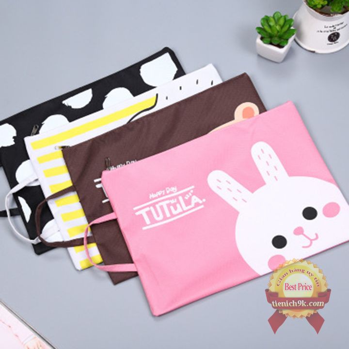 Túi xách nữ to đựng sách vở giấy A4 tài liệu đi học sinh viên vải dù canvas xách tay có khóa gấu thỏ mèo báo đen