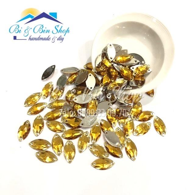 50 Viên Đá Kiếng Lá Me 7x15mm Đính Kết Trang Phục Thời Trang, Làm Phụ Kiện Handmade
