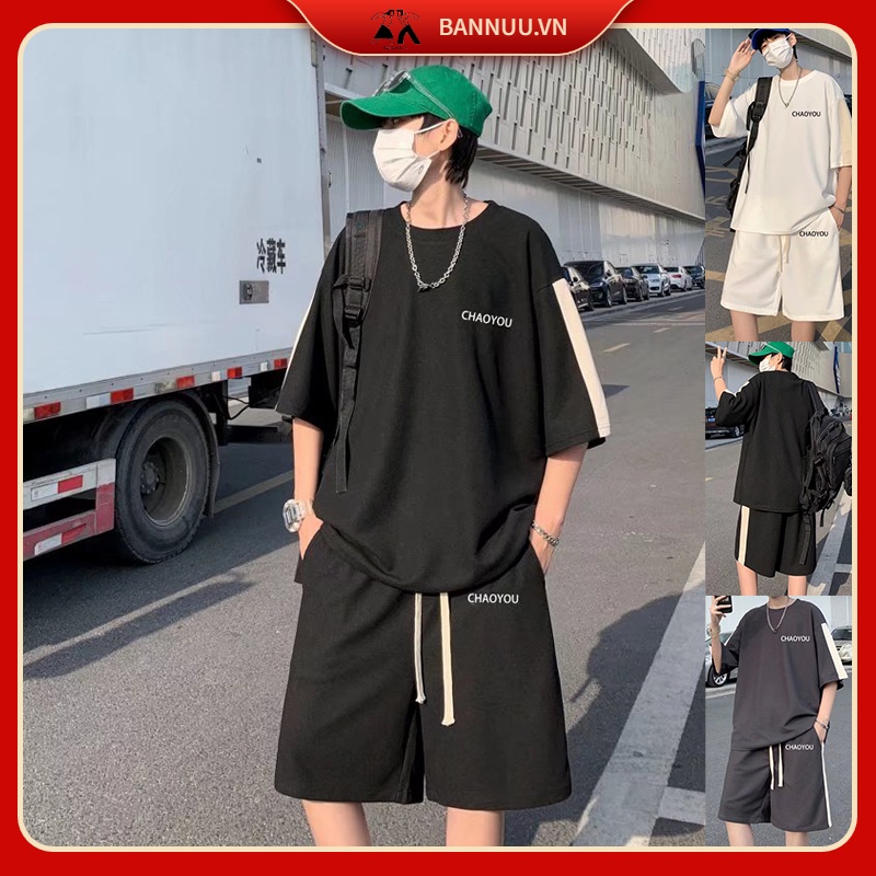 bộ thể thao nam Sọc thời trang đồ bộ thể thao nữ from rộng đồ bộ nam mùa hè phong cách Hàn Quốc bộ quần áo nam ulzzang sét bộ thể thao