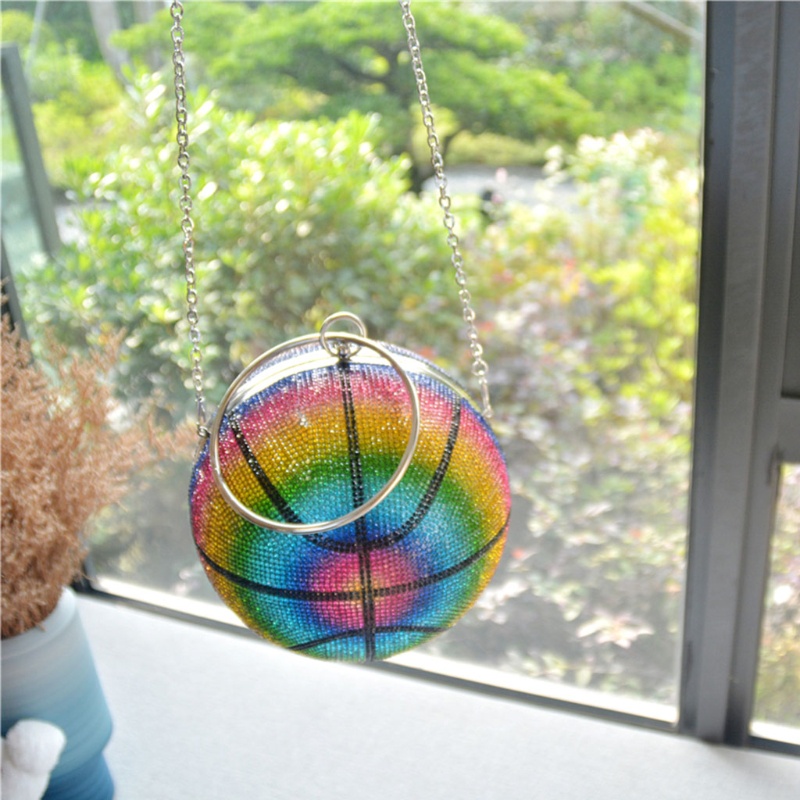 Ví Cầm Tay Hình Quả Bóng Rổ Đính Đá Lấp Lánh Phong Cách Thể Thao Đường Phố