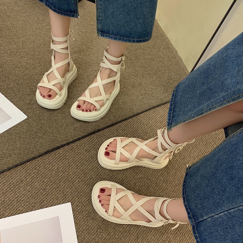 Sandal nữ đế xuồng quai chéo thời trang, xăng đan nữ da mềm cá tính mùa hè ulzzang chống thấm nước