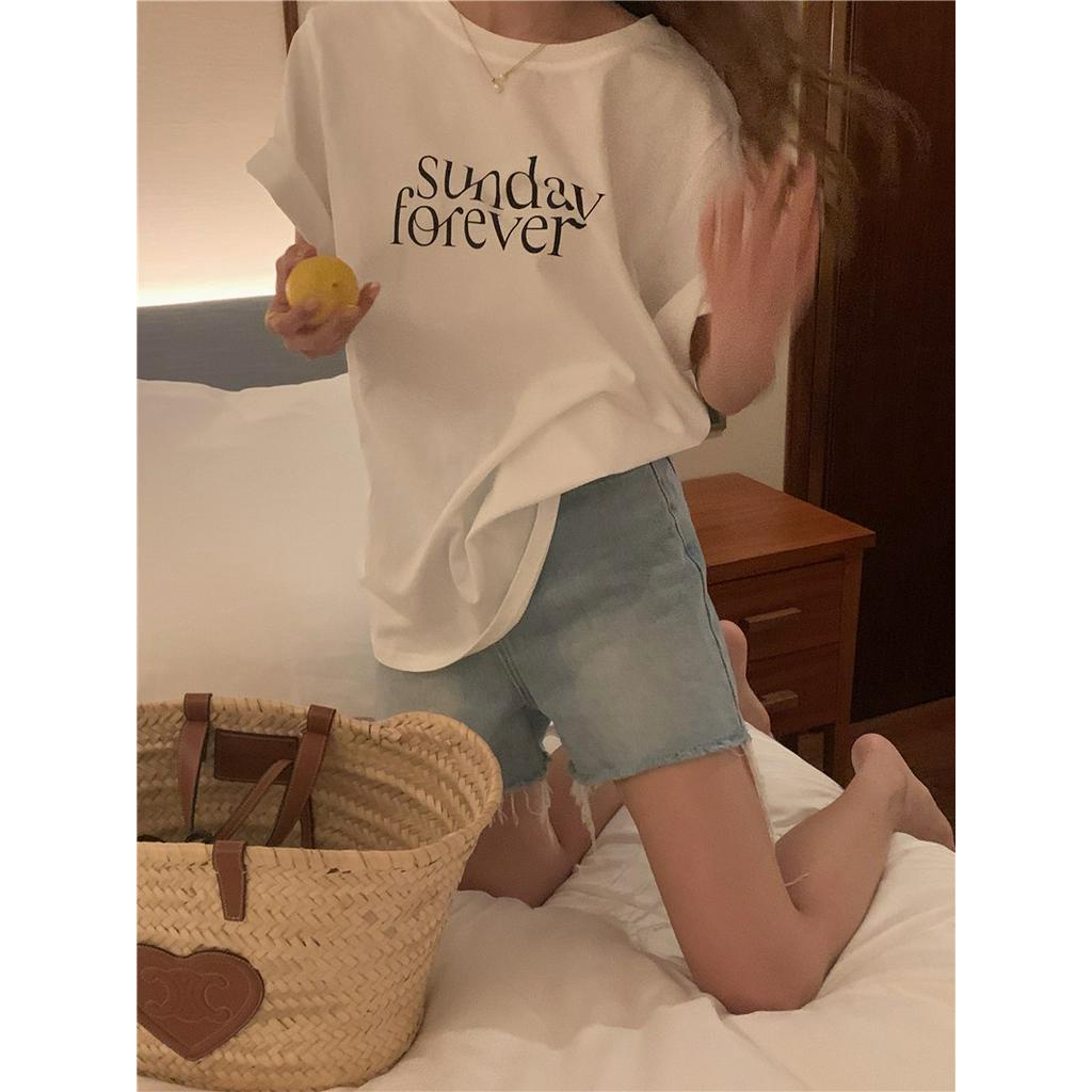 Áo Thun Cổ Tròn Ngắn Tay In Chữ Đơn Giản Thời Trang 63019