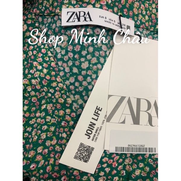 Váy baby doll hoa nhí xanh cổ bẻ Zarraa canh sale