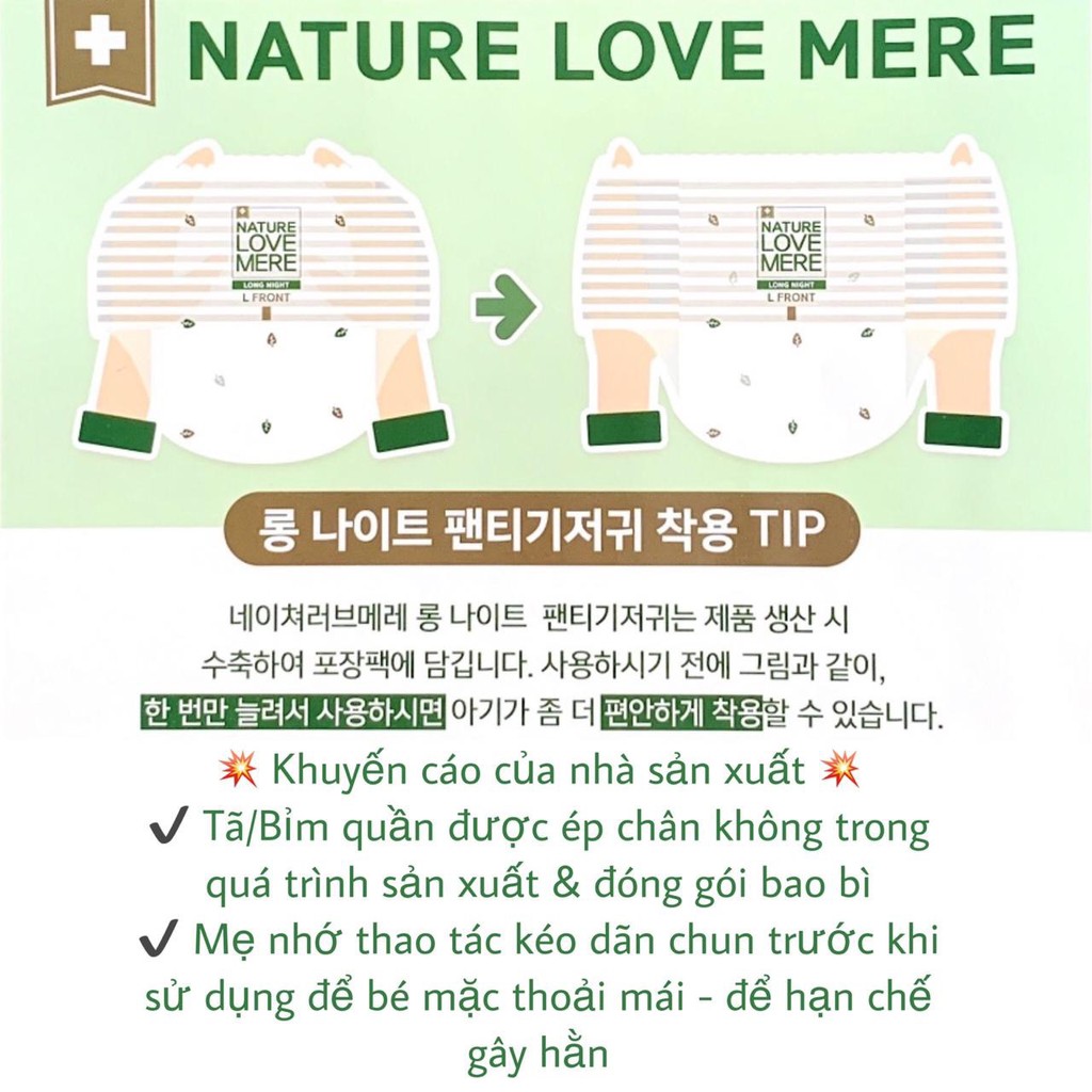 Tã/ Bỉm quần Bamboo & Corn Nature Love Mere dành cho bé da nhạy cảm L22/ XL20/ XXL18